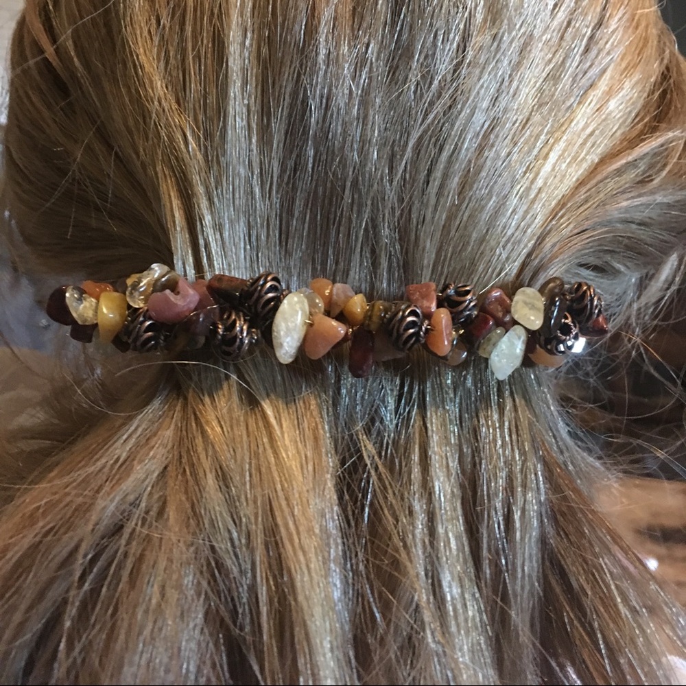 COPY - stones and copper beads wrapped barrette
